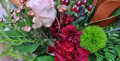 close up of home for the holidays bouquet
